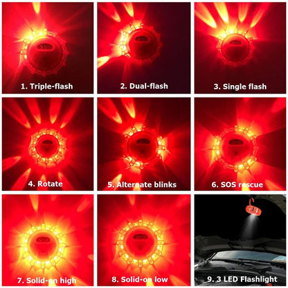 Ecoangel USB Rechargeable LED Road Flares Emergency Lights-Roadside Warning Car Safety Beacon Flashing Disc Flare Kit with Magnetic Base for Vehicles & Boat | 3 Beacon Disc Pack