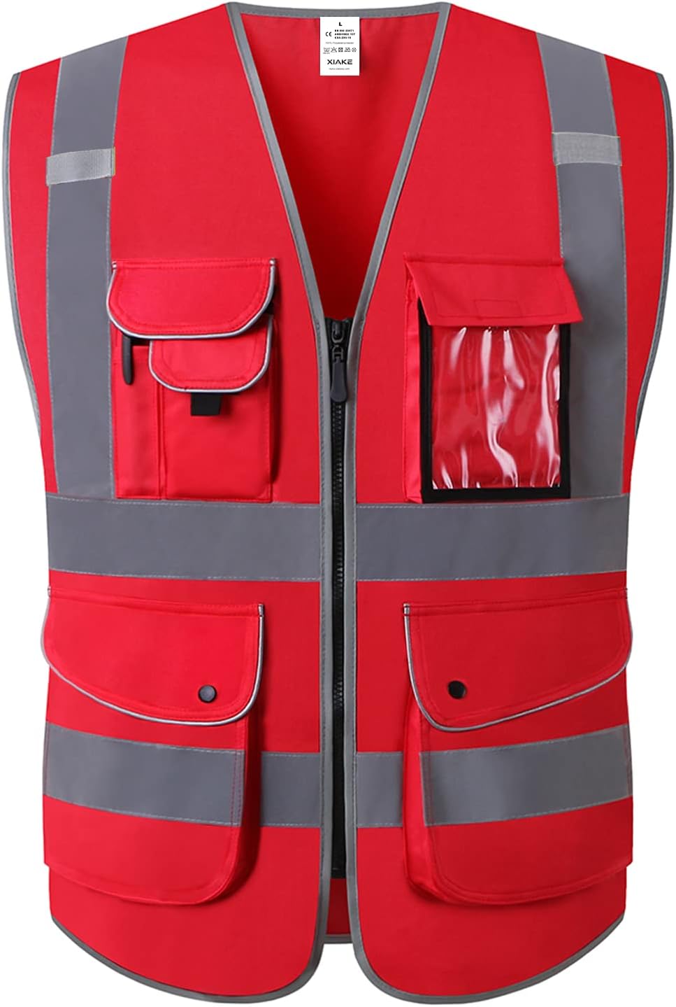 XIAKE 9 Pockets Class 2 High Visibility Reflective Safety Vest for Men Women,Meets ANSI/ISEA Standard
