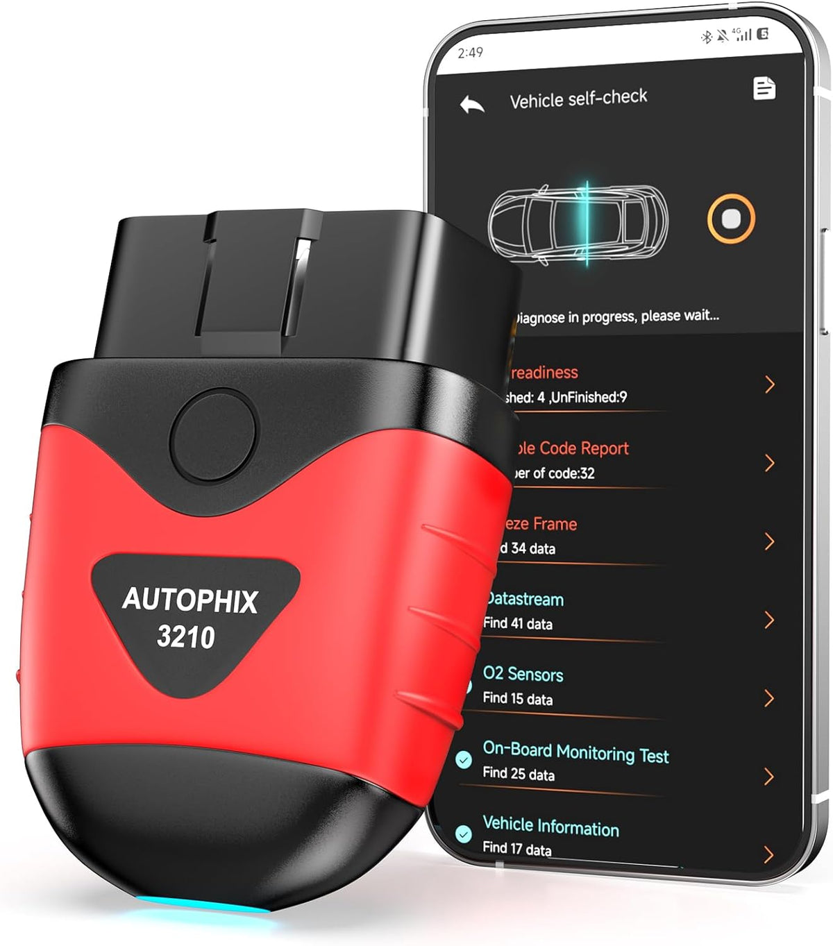 AUTOPHIX 3210 OBD2 Scanner for DIYers – Fix Check Engine Light & Pass Smog Test at Home, Code Reader, Checks Battery, Live Engine Data, No Subscription, Works with 1996+ Cars, for iPhone/Android