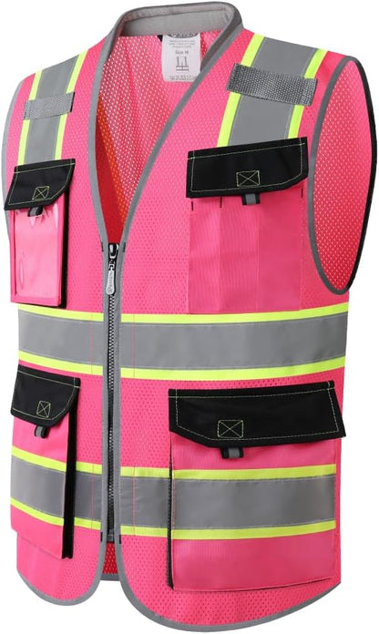 JKSafety Safety Vest for Men Women Hi Vis with Pockets and Cushioned Collar Construction Vest Meet ANSI Standard (BX360)