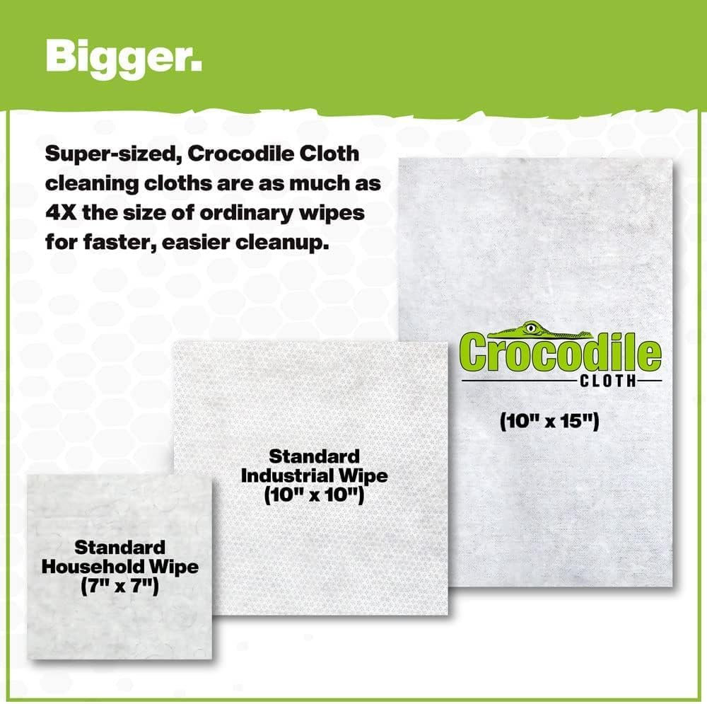 Crocodile Cloth Original Cleaning Wipes, Heavy-Duty Multi-Surface Hand & Tool Wipes, Water-Based, Safe on Skin, 100 Count, 15 x 10 Inch