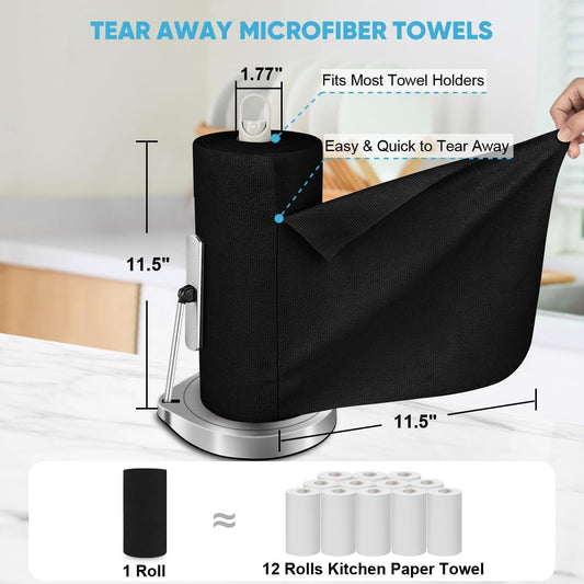 AIDEA Microfiber Cleaning Cloth Roll, Grey 75PK, Reusable Paper Towels Tear Away Cloth, Microfiber Towels for Cars, Wash Cloths, Lint Free Rags for House, Kitchen,Window,Cleaning Supplies 11.5"×11.5"