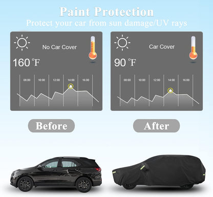 Car Cover Waterproof All Weather for Automobiles, Outdoor Full Exterior Covers for Sedan Black(Suggest Car Length from 194"-208")