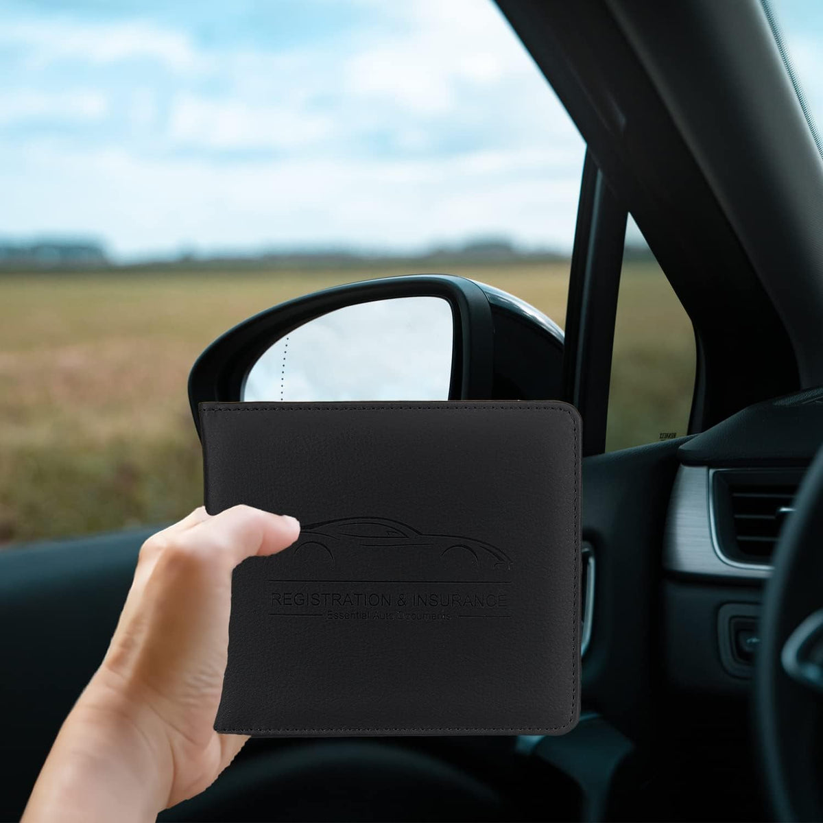 Car Registration and Insurance Holder, Premium Pu Leather Vehicle Glove Box Organizer - for Driver License, Cards & Essential Documents (L-Orange)