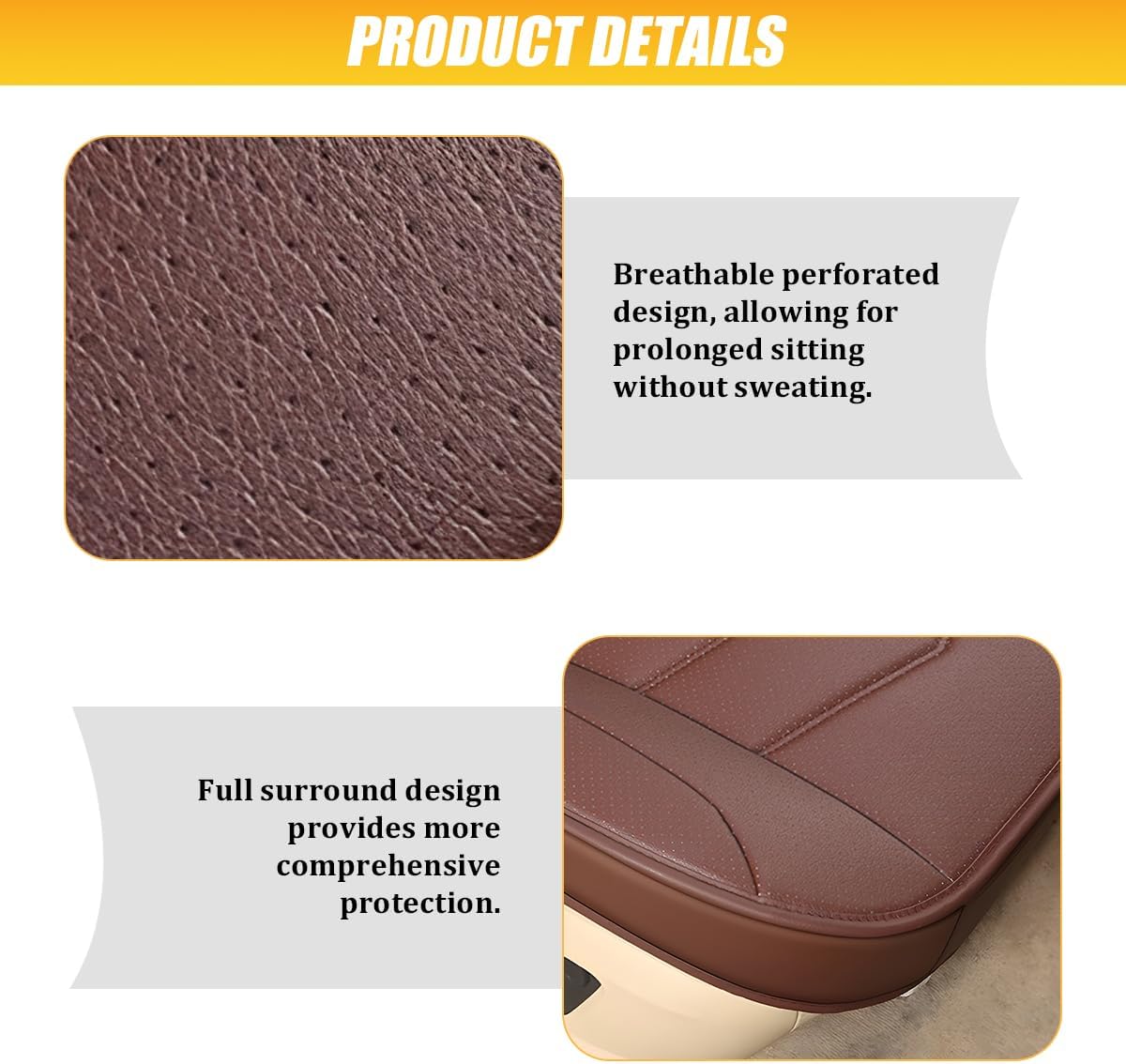 HZEL Car Front Bottom Seat Cover, Breathable Leather Full Wrapped Non-Slip Bottom Driver Seat Cushion with Storage Pocket, Comfortable Auto Interior Chair Protection Cover, Universal Fit (Coffee)