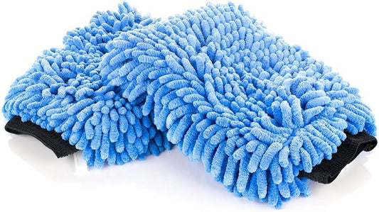 The Rag Company - Premium Chenille Microfiber Knobby Wash Mitts - Perfect for Car Washing and Detailing; Scratch-Free, Lint-Free, Double-Sided, Plush, and Absorbent; Lime Green + Blue (2-Pack)
