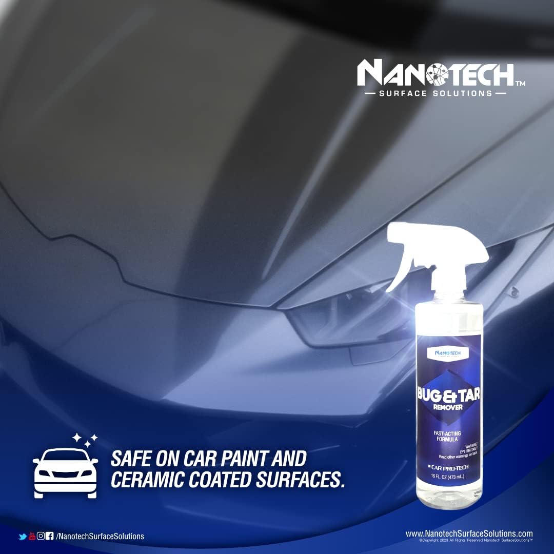 Nanotech Surface Solutions Bug & Tar Remover- Effective Bug Splatter, Tar, Tree Sap, Glue Eliminator- Fast Acting- Safe on Automotive Paint (16 Oz.)