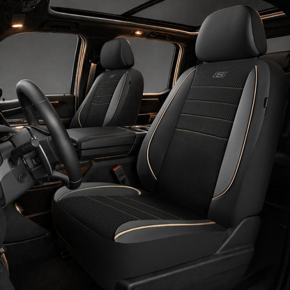 Skechers Air-Cooled Memory Foam Seat Covers,Mesh Thick Car Seat Covers,Piping Leather Car Seat Covers Front Seats,Airbag Compatible,Automotive Comfort Universal FitMost Cars,Vans,Truck,SUV,Black