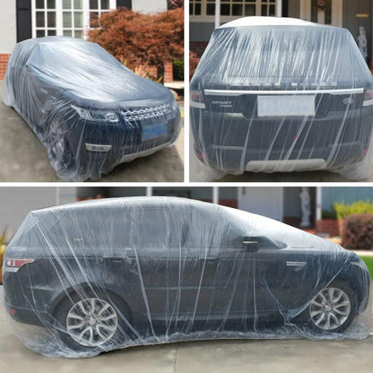4 Packs Disposable Car Cover Clear Plastic Car Cover Universal Rain Dust Garage Cover with Elastic Band Medium (12 ft x 22 ft)