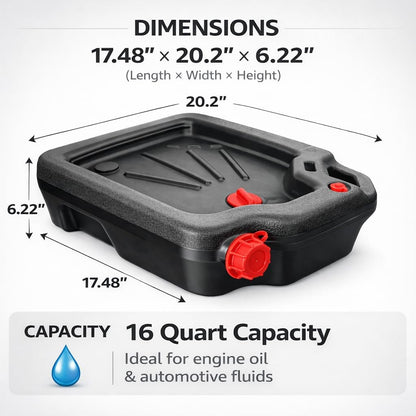16 Quart Automotive Oil Drain Pan-Heavy-Duty Plastic Oil Change Container for Cars,Trucks and SUVs, Black