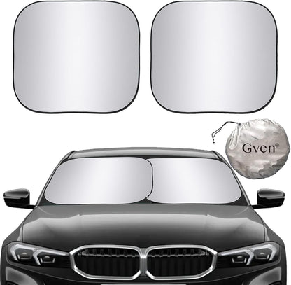 Gven Windshield Sun Shade 2pcs with Bonus Pink Car Sunshade for Front Window Shades 2025 Technology Reflect UV and Heat Sun Visor Automotive Accessories Interior Sun Protection (Pink Leopard, M)