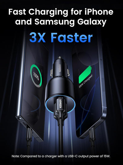 UGREEN 130W USB C Car Charger, PD 100W +PD 30W Type C Car Charger Adapter Compatible with iPhone 17/17 Air/17 Pro/17 Pro Max/16/15/14/13/12 Series, Galaxy S24 S23 Ultra, iPad, MacBook, and More