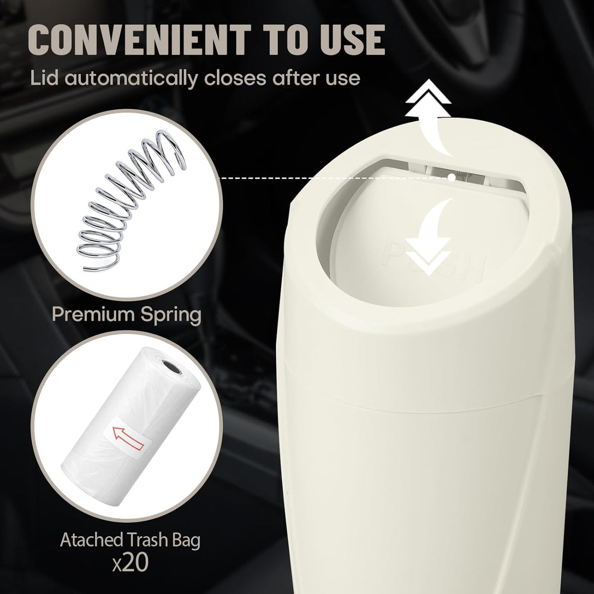 Car Trash Can Bin with Lid - Car Garbage Can Cup Holder - Pink Mini Leakproof Vehicle Garbage Bin with 20pcs Trash Bags - Automobile Organizers and Storage for Front Back Seat Accessories