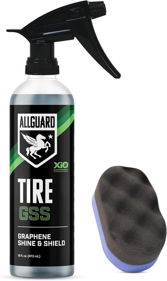 Tire GSS – XiO2™ Tire Shine Spray with Graphene Forms Tri-Molecular Bond to Rubber – Water-Resistant, Long-Lasting Protection – Satin Black Finish – Easy, No-Sling Application with Applicator Pad