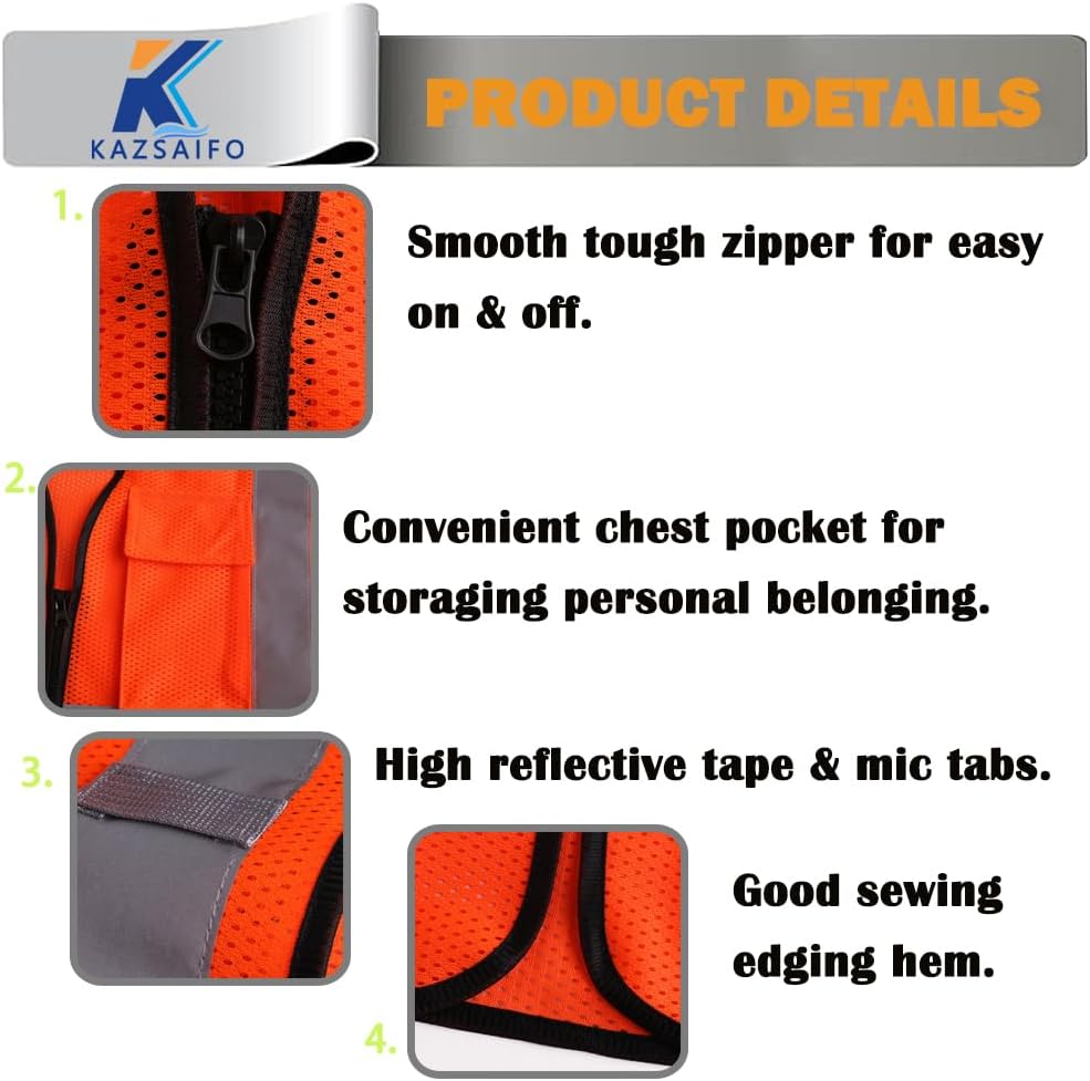 Hi Vis Reflective Safety Vest for Men Women with Chest Pocket Mesh High Visibility Class 2 Construction Vest,Meets ANSI/ISEA Standard(KZ179-Yellow-L)