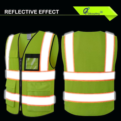 Reflective Mesh Safety Vest for Men Women with 5 Pockets and Zipper Front High Visibility Mesh Vest Hi Vis Construction Work Vest,Meets ANSI/ISEA Standards(EK175-Yellow-L)