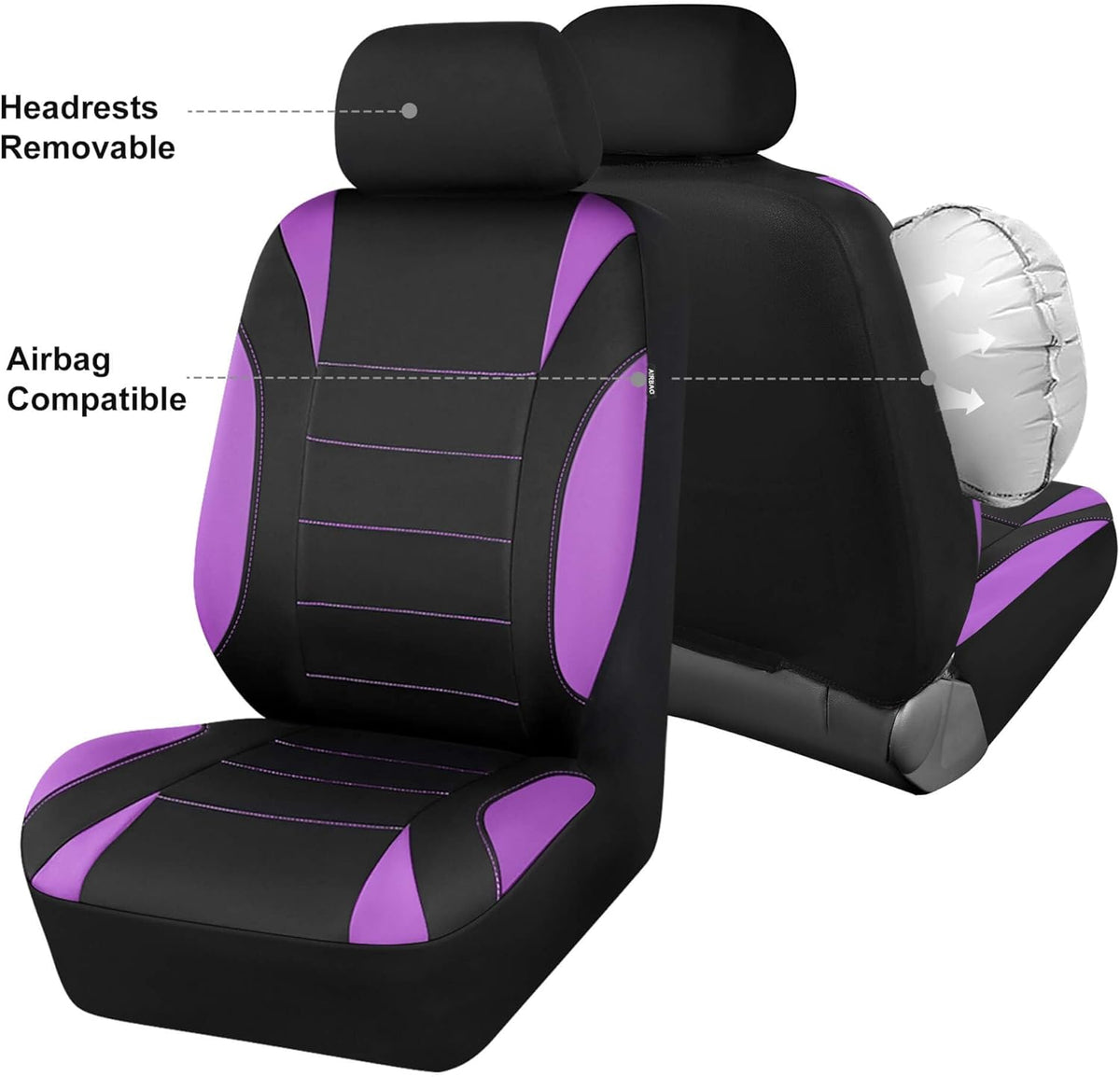 CAR PASS Waterproof Car Seat Covers Front Seats Only with 5mm Composite EVA, Neoprene Car Seat Cover with Separate Headrest Cover, Quick Setup Universal Fit for Car SUV Trucks,Airbag Compatible（Gray