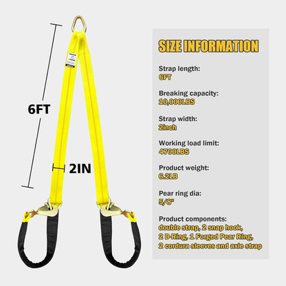 2" x 4' Axle Tie Down V-Bridle Recovery Tow Traile Strap 4700LBS | Polyester Webbing w/Cordura Sleeves and Axle Straps, Snap Hooks Design, Middle D-rings Design, Ideal for All Vehicle Models