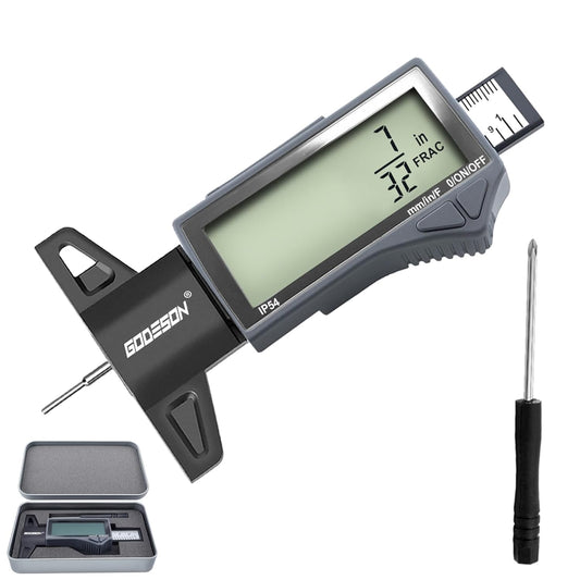 GODESON Digital Tire Tread Depth Gauge - IP54 Waterproof, 2.5" LCD Screen, 3 Modes (Fraction/Inch/MM), 1" Range, Auto-Off, Tire Wear Measure Gauge Tool 32nds for Car, Truck & SUV Tires