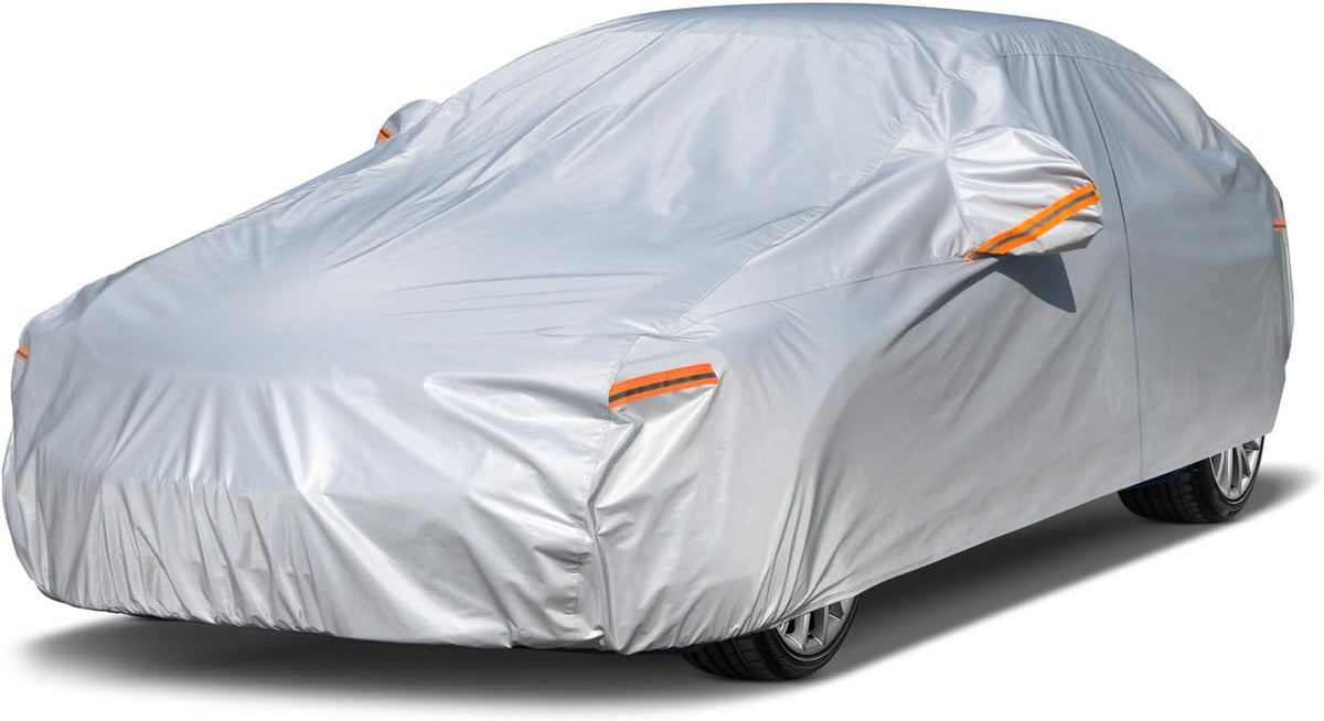 Kayme Sedan Car Cover Waterproof All Weather for Automobiles - See Vehicle Size Chart for Accurate Fit - Outdoor Full Exterior Cover Sun Rain Snow UV Protection with Zipper. Size A4 (See Size Chart)