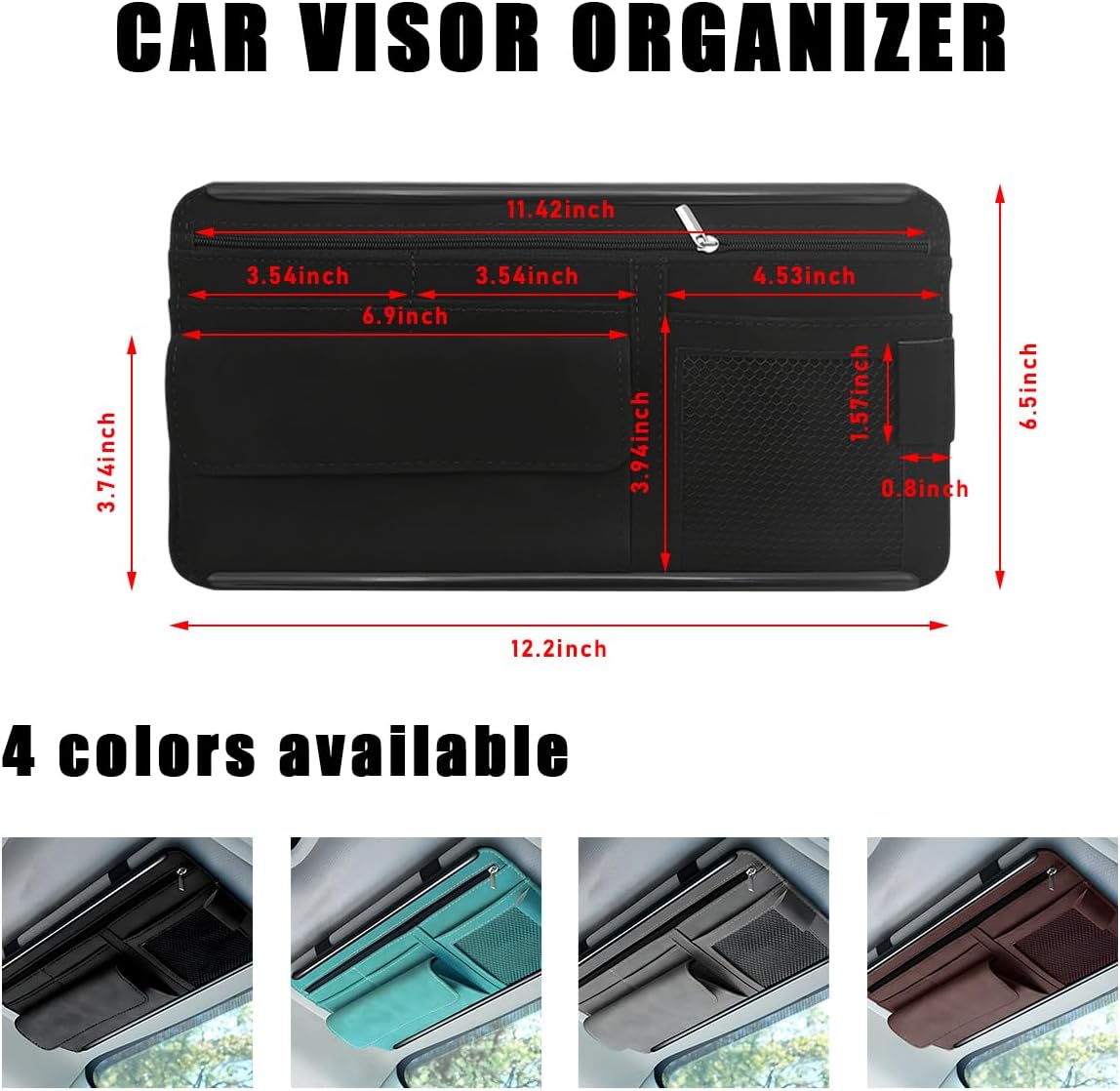 Yourkar Car Sun Visor Organizer, Soft Leather Surface Eyeglasses Note Card Holder Car Storage Bag, Scratch-Resistant Waterproof Auto Sunshade Organizer Bag, Car Accessories (Gray)