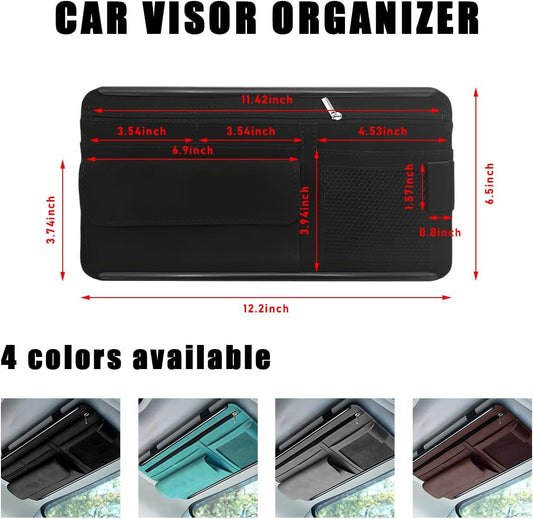 Yourkar Car Sun Visor Organizer, Soft Leather Surface Eyeglasses Note Card Holder Car Storage Bag, Scratch-Resistant Waterproof Auto Sunshade Organizer Bag, Car Accessories (Gray)