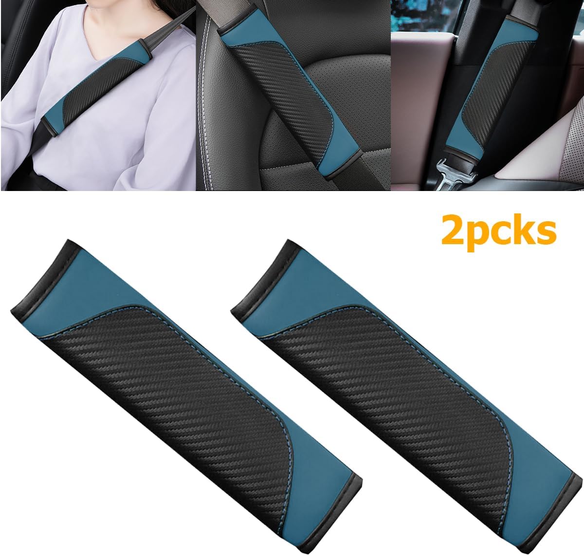 Osilly 2PCS Car Seat Belt Cover, Carbon Fiber Seatbelt Shoulder Protection, Soft Car Seat Belt Strap Cushion Protect Your Neck and Shoulder, Car Accessories Seat Belt Pad for Car Truck (Red)