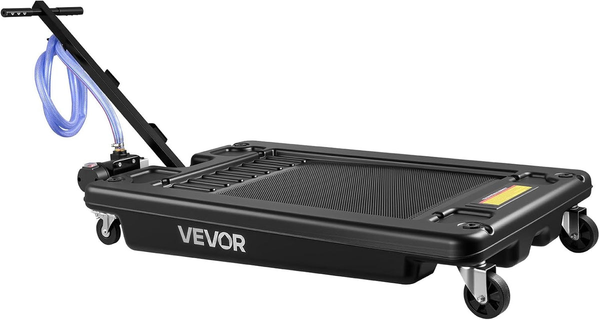 VEVOR Low Profile Oil Drain Pan, 17 Gal Capacity, Rolling Oil Drain Pan with 110V High-Flow Electric Pump, 7.2 ft Hose & T Folding Handle, Leak-proof & Corrosion-resistant, Fit for Trucks, ATVs, Black