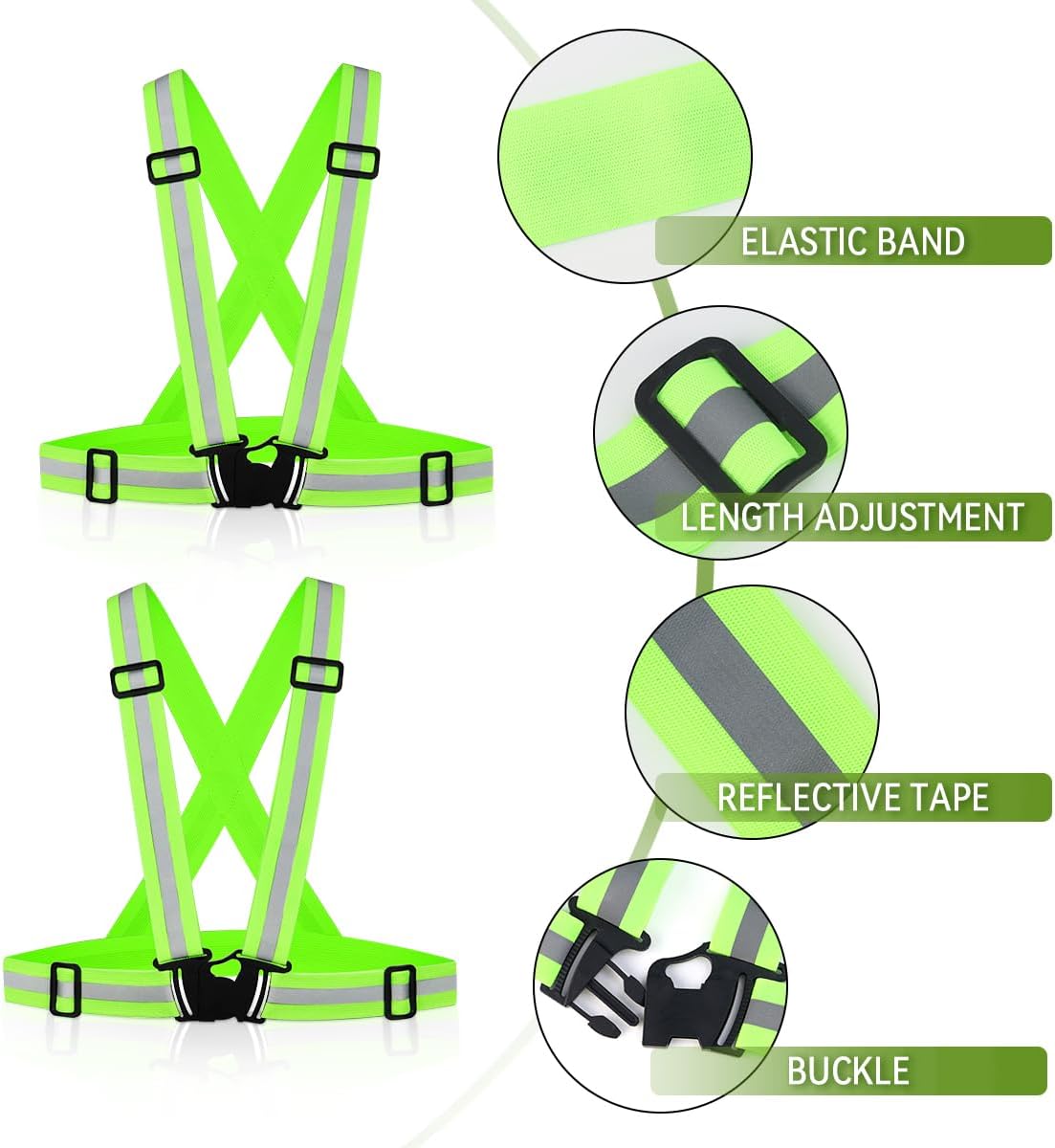 Tenalleys 2 Pack Reflective Vest Running Gear Adjustable High Visibility Reflective Running Safety Vest for Women Men Night Cycling,Hiking, Jogging,Dog Walking