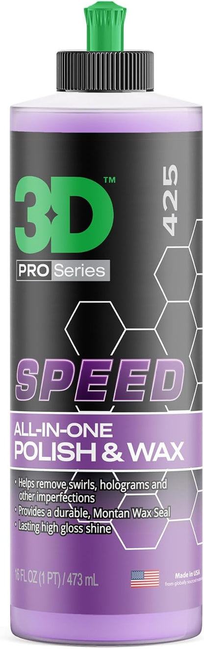 3D Speed All-In-One Polish & Wax – Scratch & Swirl Remover, Clear Coat Safe Paint Sealant – High Gloss Finish, Easy Application – 8oz – Made in USA