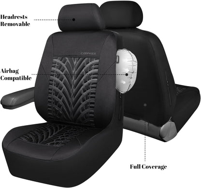 CAR PASS Car Seat Covers Full Sets, Front & Split Rear Bench for Car, 3D Tyre Embossed Automotive Interior Covers, Airbag Compatible, Quick Setup Universal Fit Seat Covers for Car, SUV(Charcoal)