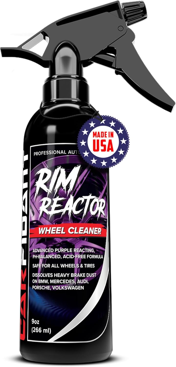 Carfidant Rim Reactor Wheel Cleaner Spray – No Scrub Formula with Purple Iron Remover Reaction – Removes Brake Dust & Grime – Safe for All Wheels (Aluminum, Chrome, Black) – pH Neutral – 16oz