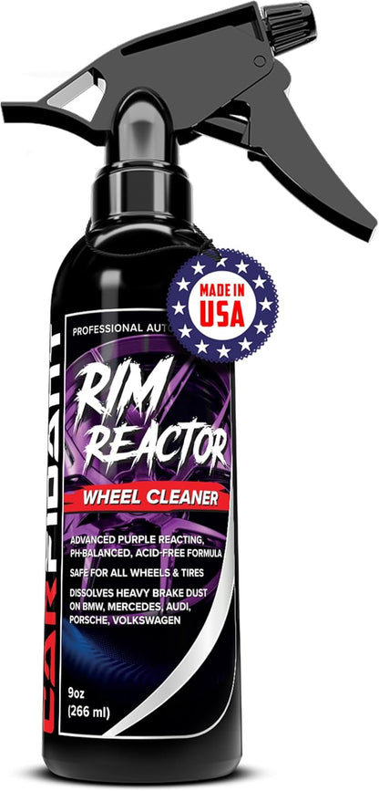 Carfidant Rim Reactor Wheel Cleaner Spray – No Scrub Formula with Purple Iron Remover Reaction – Removes Brake Dust & Grime – Safe for All Wheels (Aluminum, Chrome, Black) – pH Neutral – 16oz