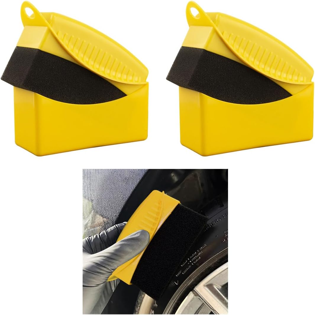 Augeny 2PCS Tire Dressing Applicator, Reusable Car Tire Shine Sponge Pad With Lid, Durable Foam Auto Wheel Detailing for Vehicle Waxing Polishing Cleaning (Gray)