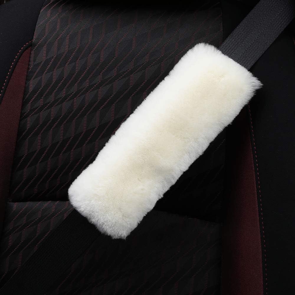 OGLAND Authentic Sheepskin Car Seat Belt Pad,2 Pack Soft Seat Belt Cover for Shoulder Pad Neck Cushion Protector Car Accessories by Genuine Natural Merino Wool (Misty Gray) - Colors B