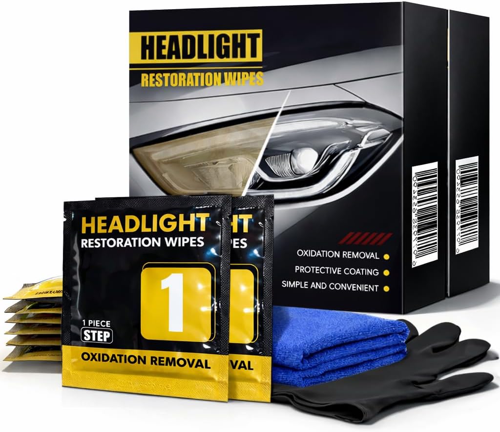 Car Headlight Restoration Kit, 2-Step Headlight Cleaner with Oxidation Removal & Ceramic Coating Wipes, Removes Oxide & Yellowing Restore Clarity, Headlight Polish Restorer Kit
