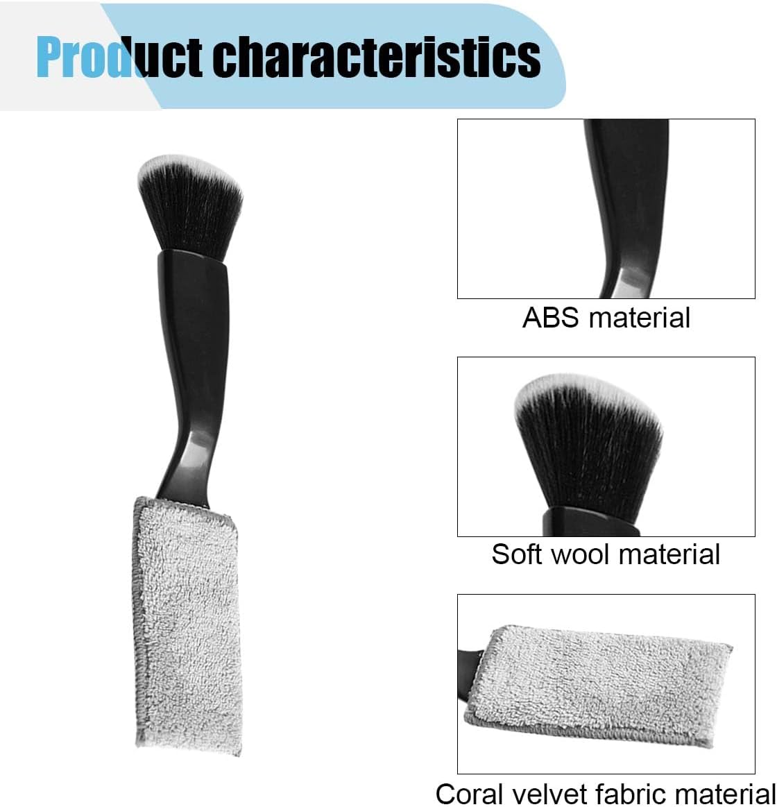 Car Double Head Clean Brush, 2 in 1 Duster for Car Clean, Car Interior Dust Detailing Brush for Air Vents Dashboard Screen, Soft Car Cleaning Tool Accessories (Black)