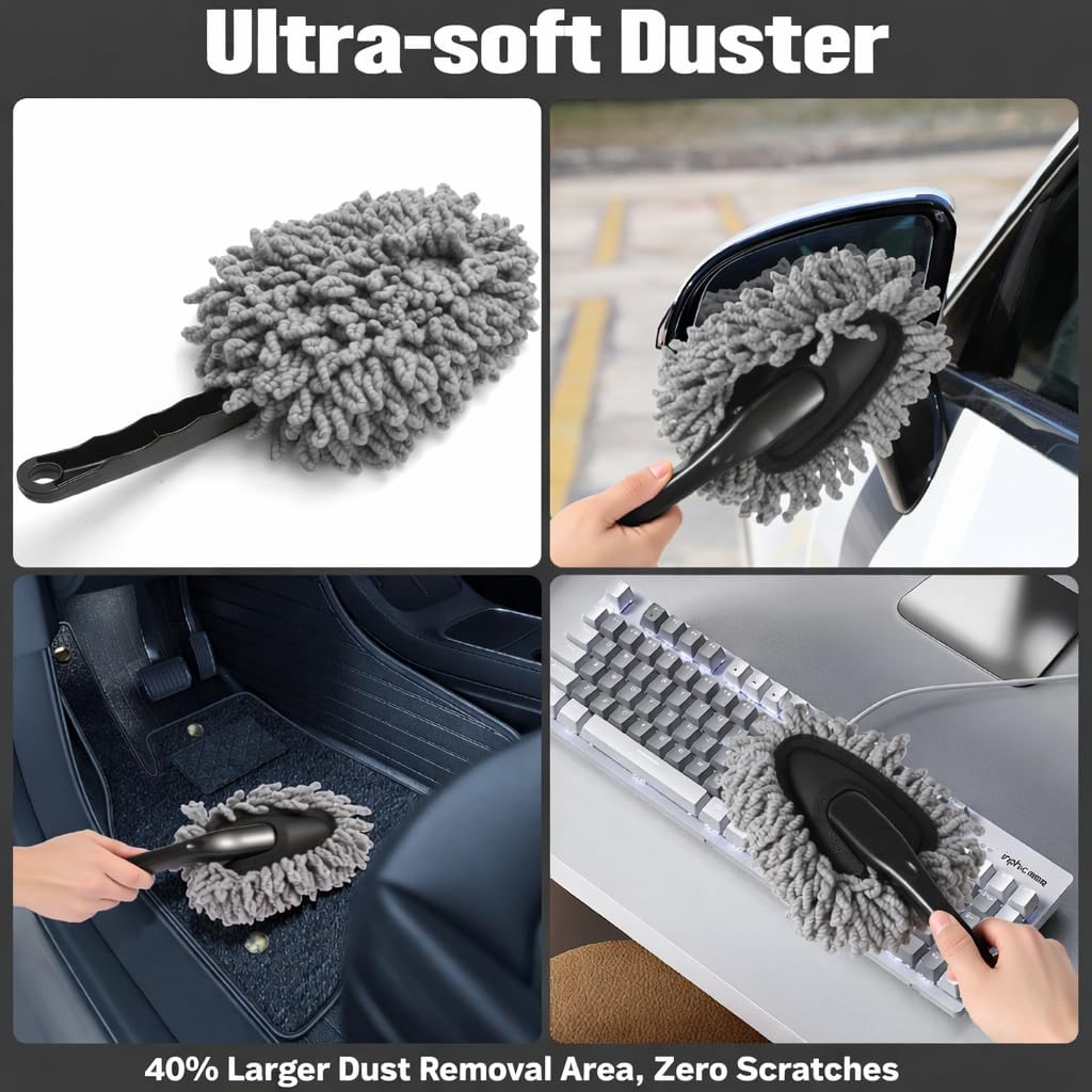 15-Piece Car Interior & Glass Cleaning Kit - 3 Graded Boar Brushes, 3-in-1 AC Vent Shutter Brush, 160g Gel, 180° Swivel Retractable Glass Brush | Auto-Focus Multi-Scenario Use