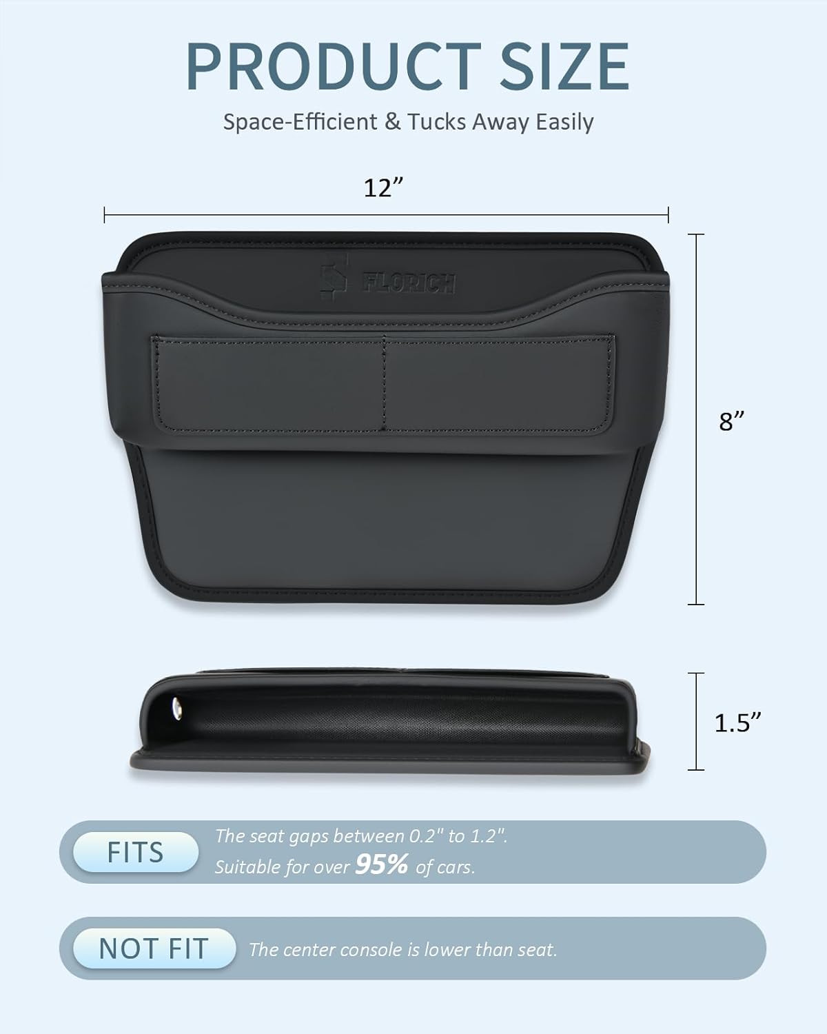 FLORICH Car Seat Gap Filler, Pro-Seats Gap Filler Organizer and Storages 2-in-1, Premium Leather Center Console Organizer, Car Organizer Front Seat Universal Fit for Car SUV Truck