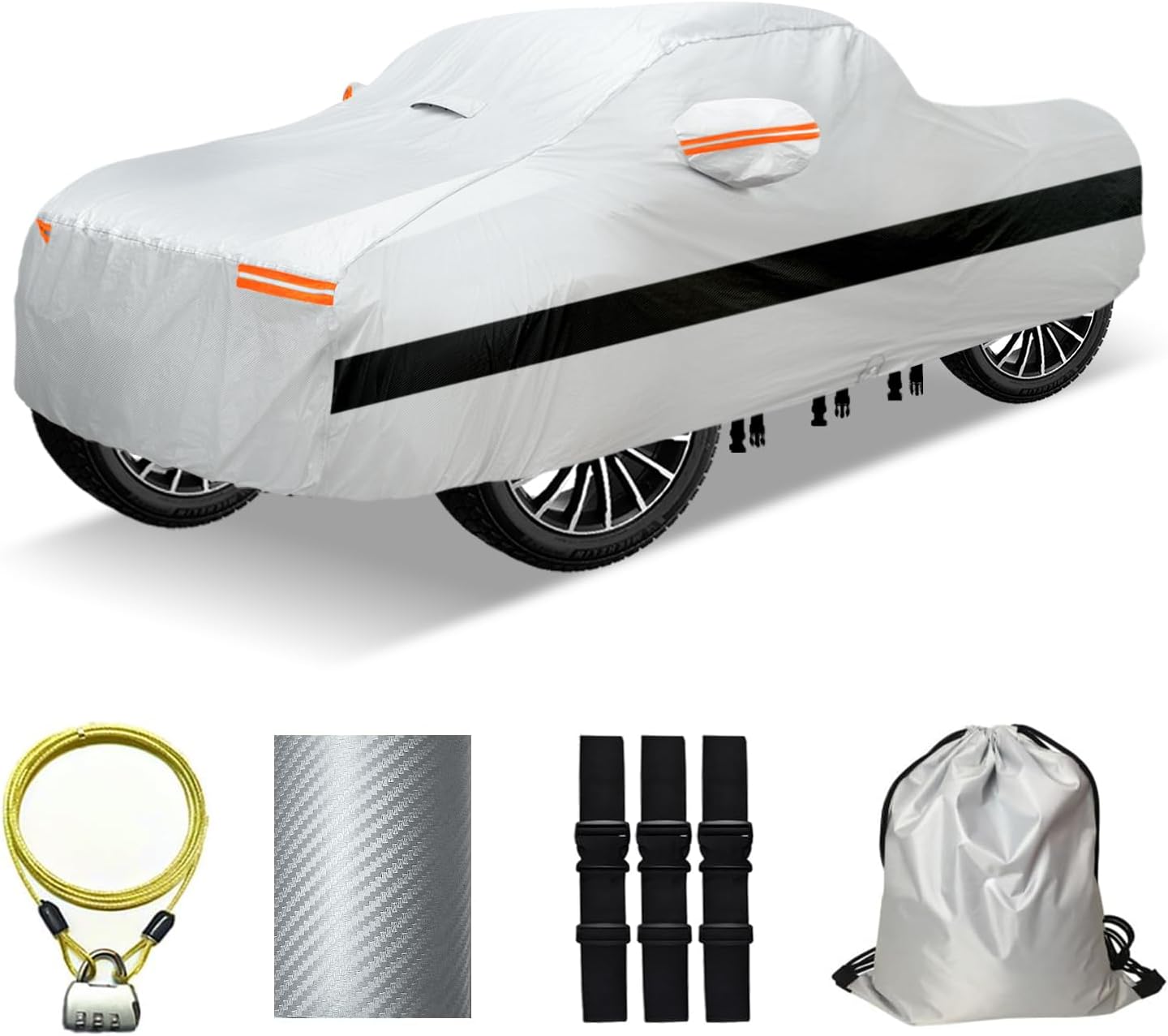 30 Layers Car Cover for Automobiles All Weather Waterproof, Outdoor Snowproof UV Protection Windproof, Door Zipper, Soft Cotton, Heavy Duty Universal Car Covers, (Silver, Fit Sedans 171"-180")
