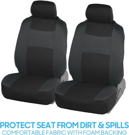 BDK PolyPro Car Seat Covers Full Set in Charcoal on Black – Front and Rear Split Bench for Cars, Easy to Install Cover Set, Accessories Auto Trucks Van SUV