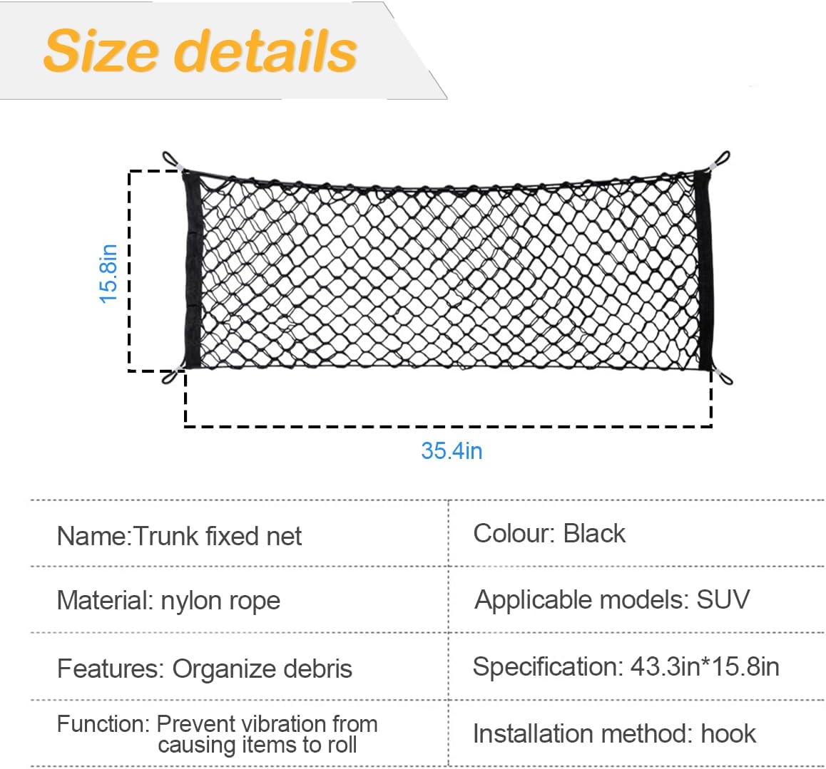Osilly Car Rear Cargo Net, Double-Layer Adjustable Stretchable Elastic Storage Organizer Net, Trunk Cargo Storage Mesh Net with Hooks, Car Interior Accessories Fit for Vehicle, Trucks, SUV (Large)