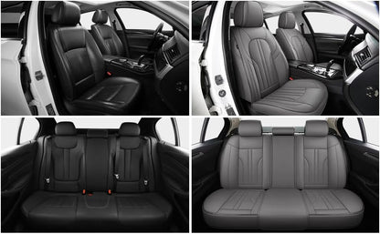 MINGBRON Car Seat Cover Full Set, Leather Car Seat Cover, Waterproof Seat Covers, Car Seat Cushion, Nappa Leather Seat Covers Car Seat Protector Universal Fit Most Cars Black