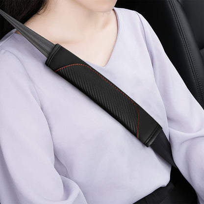 AUCELI 2PCS Car Seat Belt Cover, Carbon Fiber Seatbelt Shoulder Strap Covers, Breathable Leather Soft Harness Pad Protect Your Neck and Shoulder Compatible with Cars