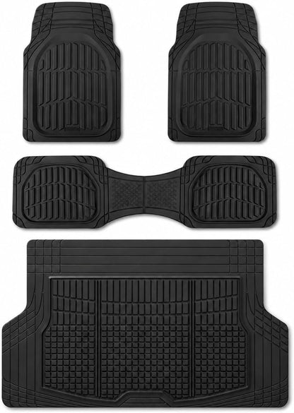 Motor Trend FlexTough Advanced Heavy Duty Black Rubber Car Floor Mats & Cargo Liner for SUV & Car Full Set - Universal Trim to Fit All Weather Automotive Floor Mat & Cargo Liners for SUV, Car, & Van