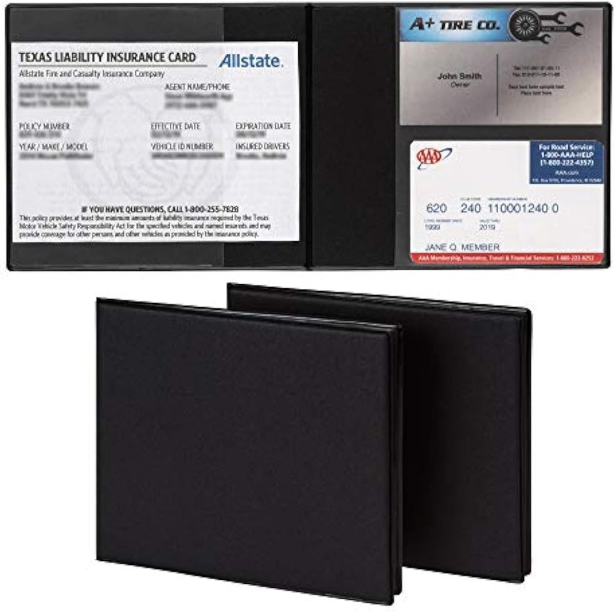 Samsill 2 Pack Car Registration and Insurance Holder, 5.25" x 4.75" Black Glove Box Organizer, Perfect for Multiple Vehicles