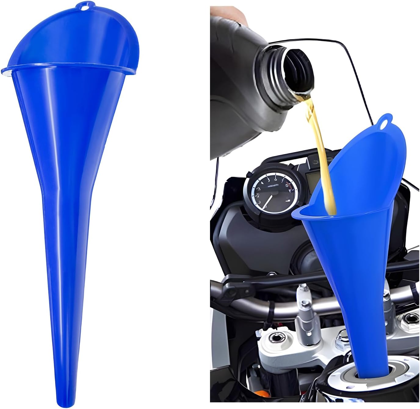 DXNQ Oil Funnel, Automotive Multi-Function Plastic Fuel Funnel with Long Neck, Universal Engine Oil Funnel for Filling Oils Gas Lubricants and Fluids, Car Accessories (Black)