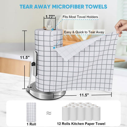 AIDEA Microfiber Cleaning Cloth Roll, Grey 75PK, Reusable Paper Towels Tear Away Cloth, Microfiber Towels for Cars, Wash Cloths, Lint Free Rags for House, Kitchen,Window,Cleaning Supplies 11.5"×11.5"