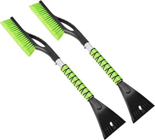 OUSHASAA 27" Snow Brush and Ice Scrapers for Car Windshield 2 Pack |Scratch-Free Bristle Head PVC Snow Brush & Foam Grip Window Snow Scraper Snow Removal Tool with Aluminum Body for Truck, SUV,Purple