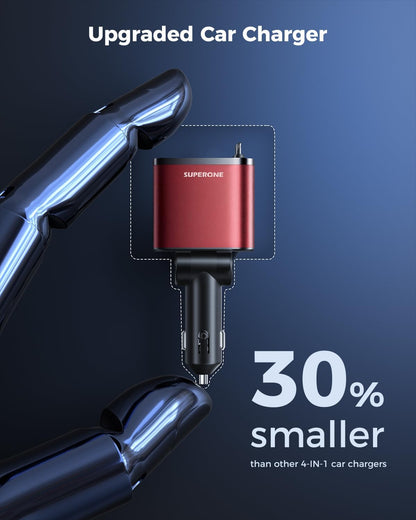 Retractable Car Charger, SUPERONE 99W Car Phone Charger with Cables Fast Charging, USB C Car Charger Adapter for iPhone 17 16 15 14 13 12, Samsung, Black